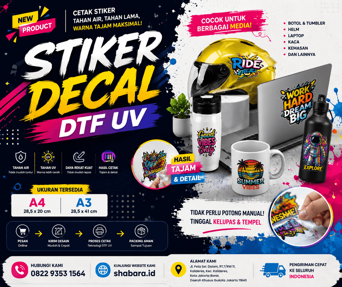 Jasa Cetak DTF UV Murah dan Berkualitas untuk Branding Produk, Helm, Botol, dan Merchandise di Kembangan Utara, Kecamatan Kembangan, Jakarta Barat