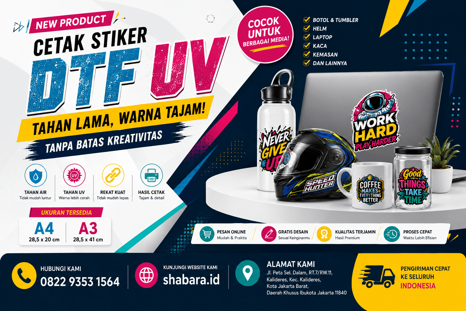 Jasa Cetak DTF UV Murah dan Berkualitas untuk Branding Produk, Helm, Botol, dan Merchandise di Meruya Utara, Kecamatan Kembangan, Jakarta Barat