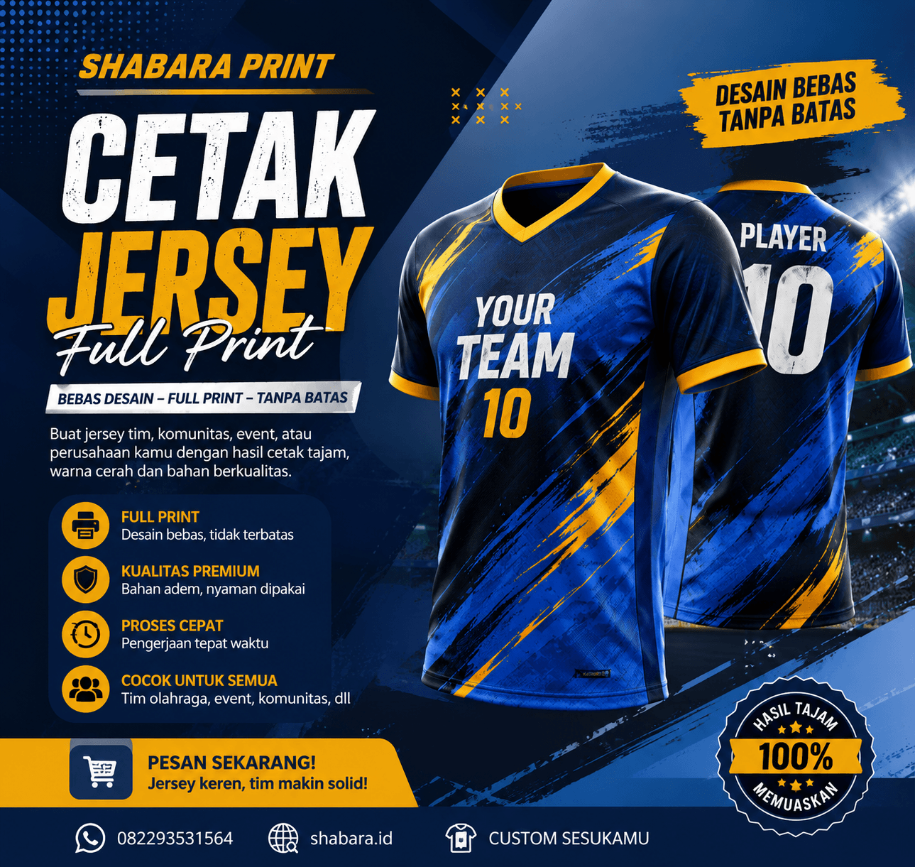 Cetak Custom Baju Jersey - Bisa Full Print S M L XL | Sablon Baju Football Volleyball Olahraga